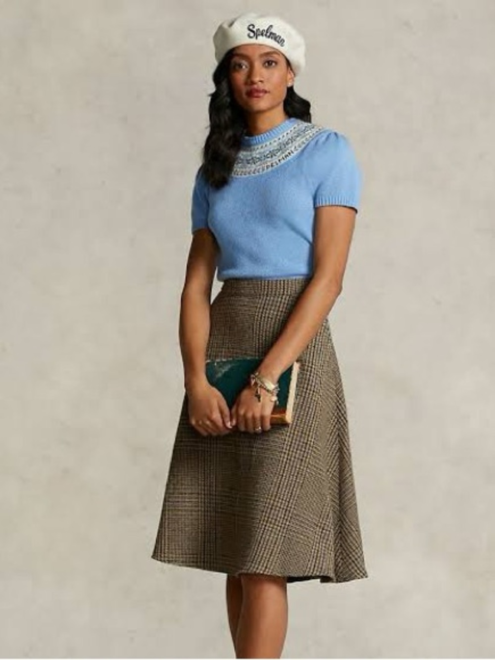 Polo by Ralph Lauren Spelman College Brown Plaid Circle Skirt with Blue Checks